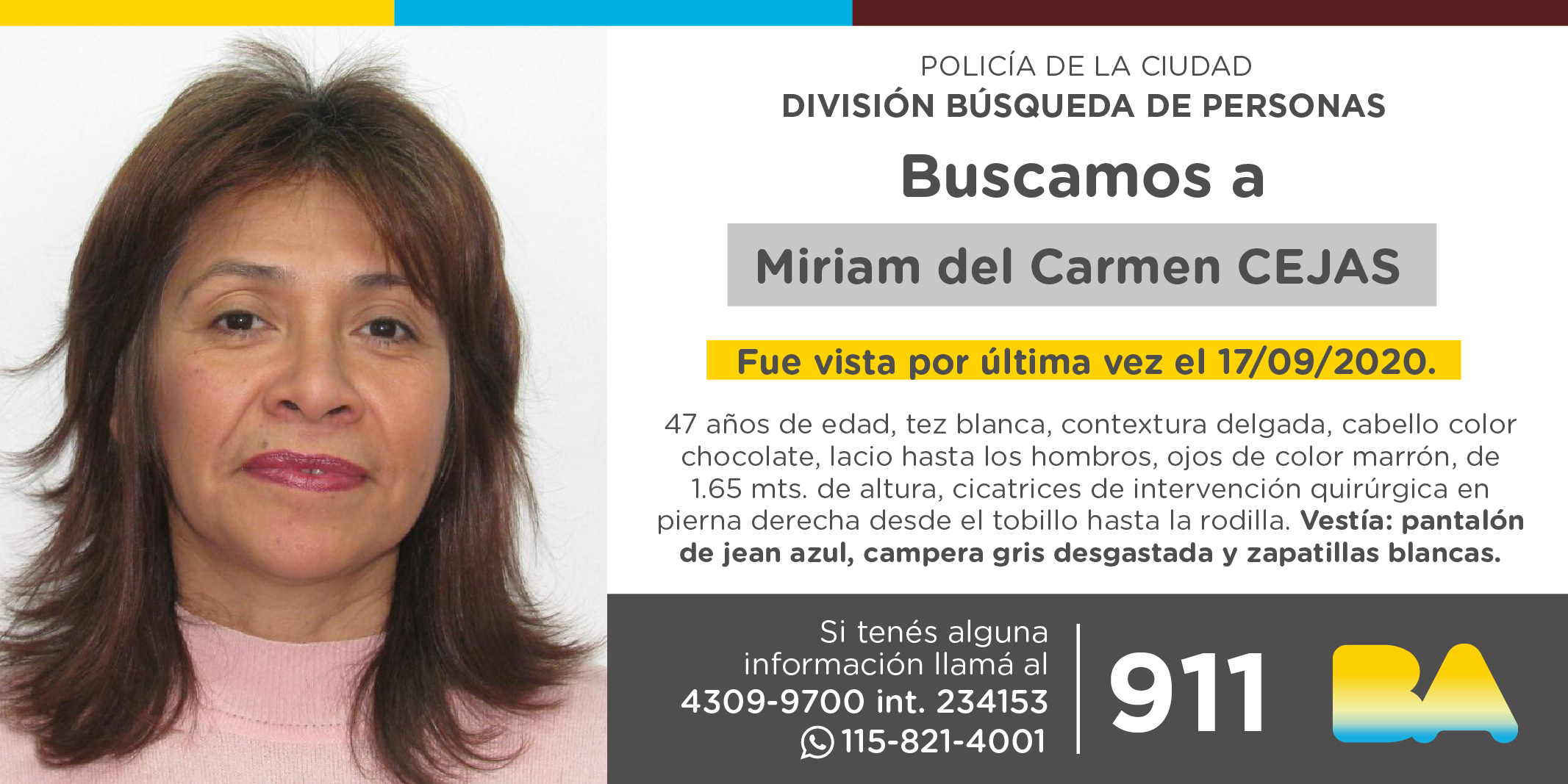 La Policía solicita colaboración en la búsqueda de Miriam del Carmen Cejas