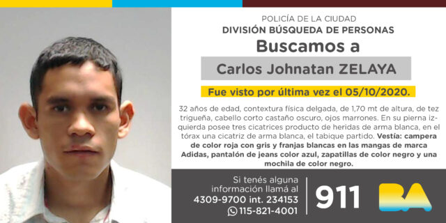 La Policía de la Ciudad solicita colaboración en la búsqueda de Carlos Johnatan Zelaya